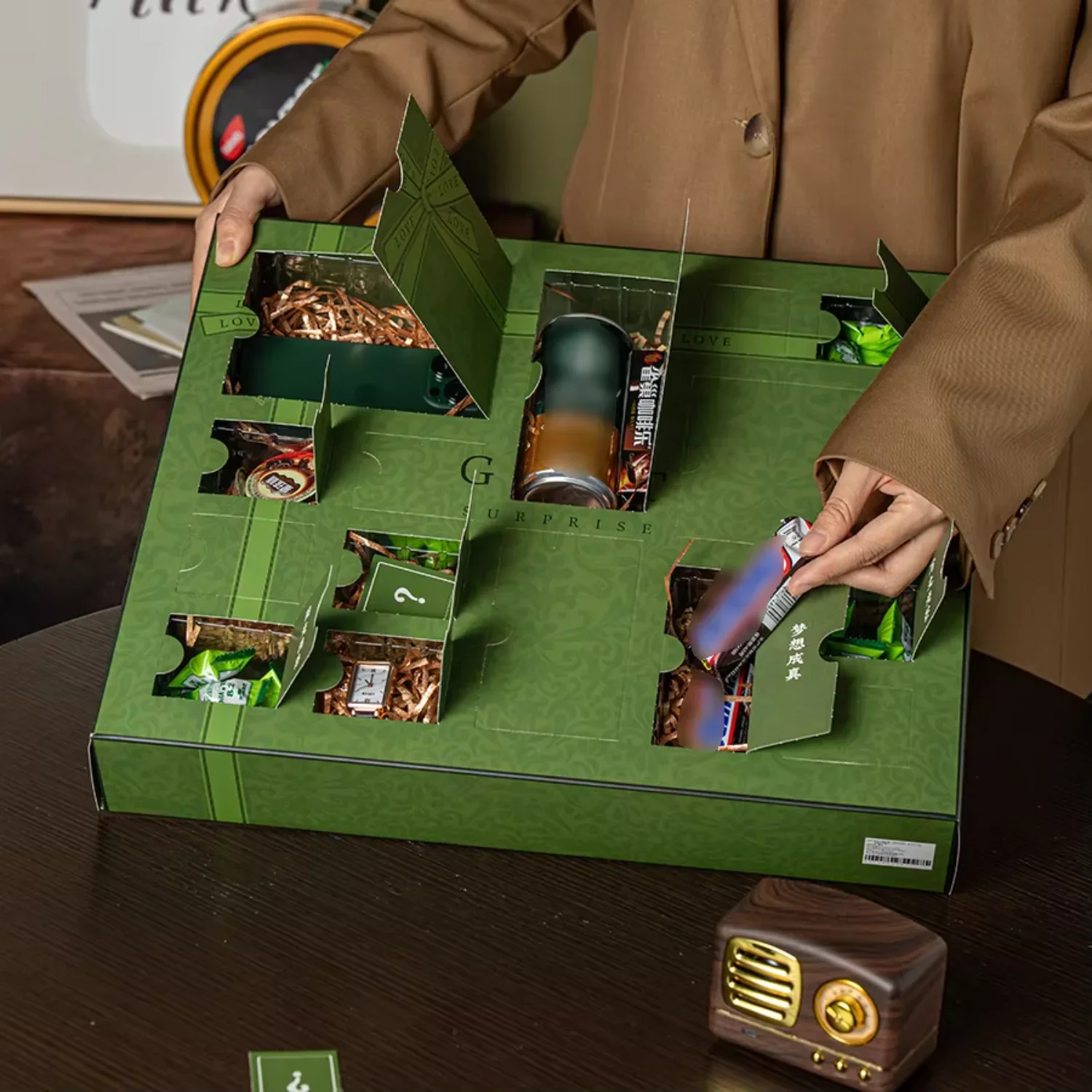 صندوق مجوهرات كبير فاخر، قلادة مستحضرات تجميل مفاجئة، هدية، تقويم القدوم، تغليف صندوق غامض، بدون هدية