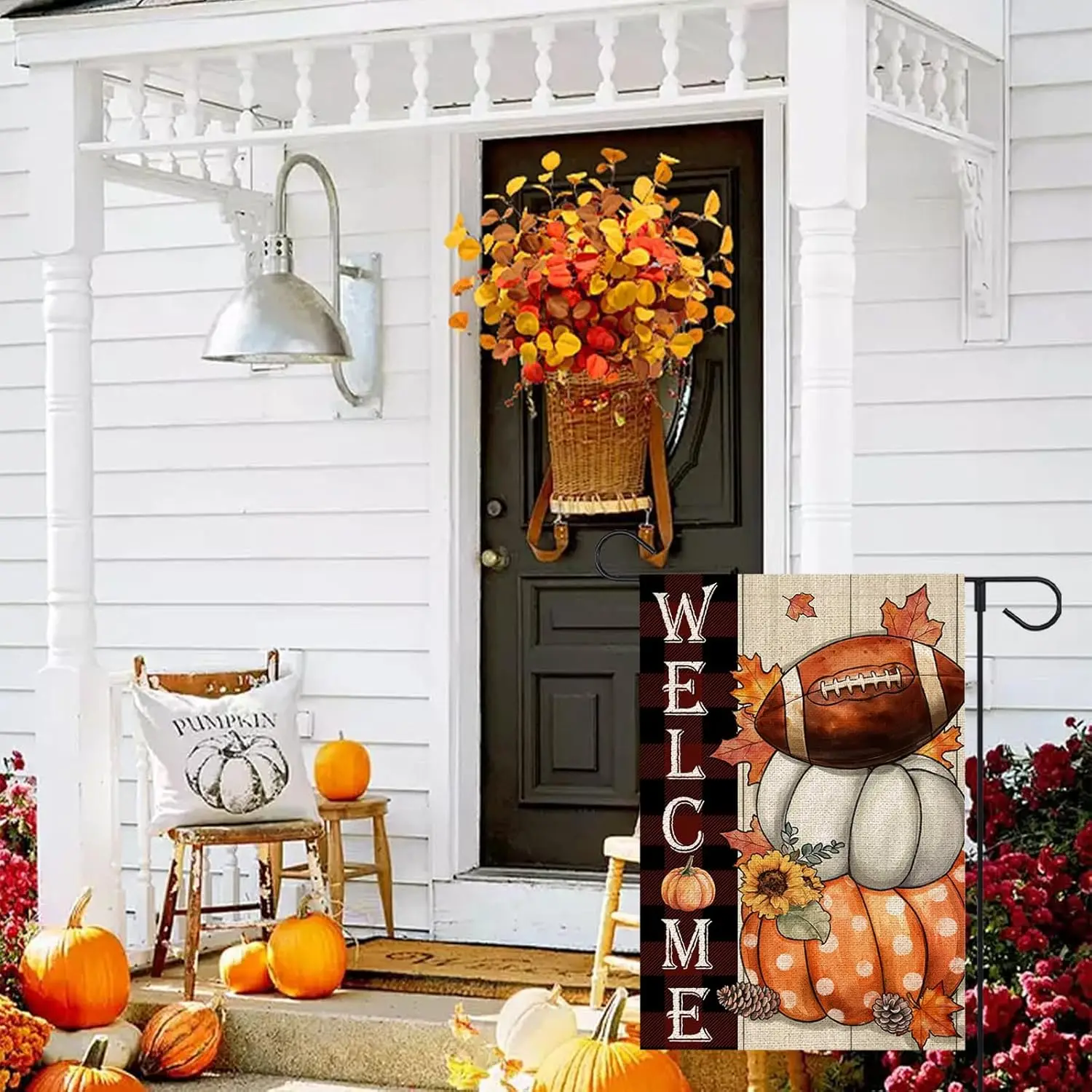 Fall Pumpkin Garden Flag 12x18 Inch Double Sided Autumn Football Flower Maple Leaves for Welcome Seasonal Holiday Outside Ya hhz