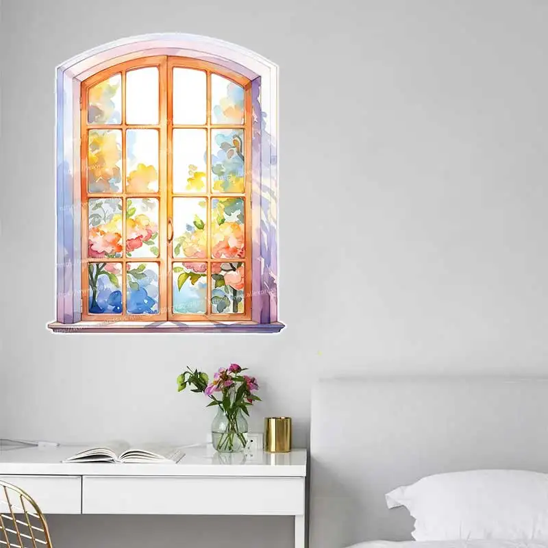 Beautiful Watercolor Window Wall Stickers Living Room Sofa Background Decoration Wallpaper Home Decor Kids Room Art Decals S836