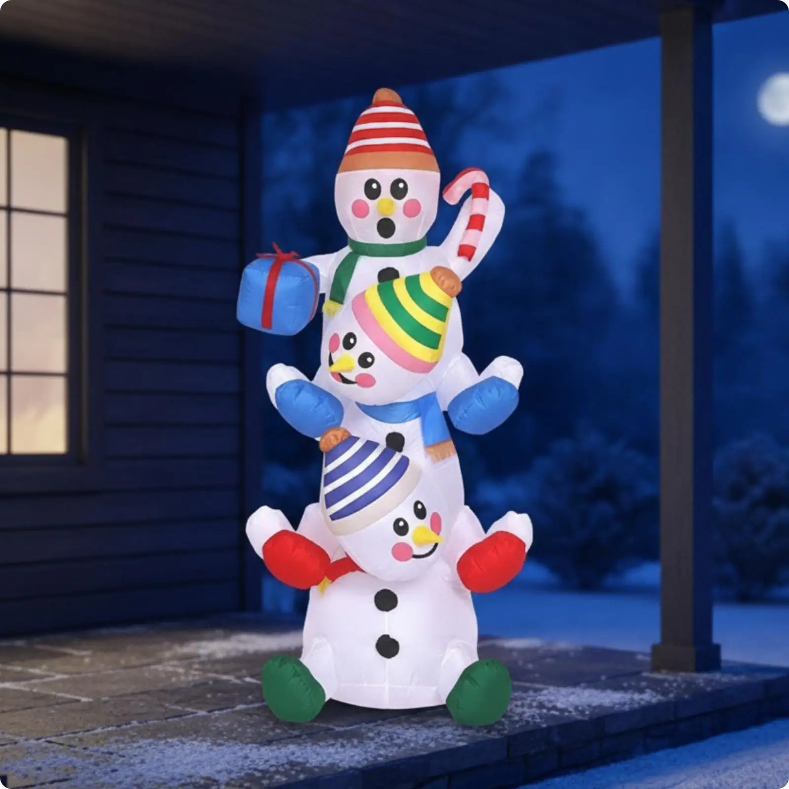 LED Lighted Inflatable Snowman with Striped Hat for Christmas Outdoor Yard Decorations Holiday Party Supplies