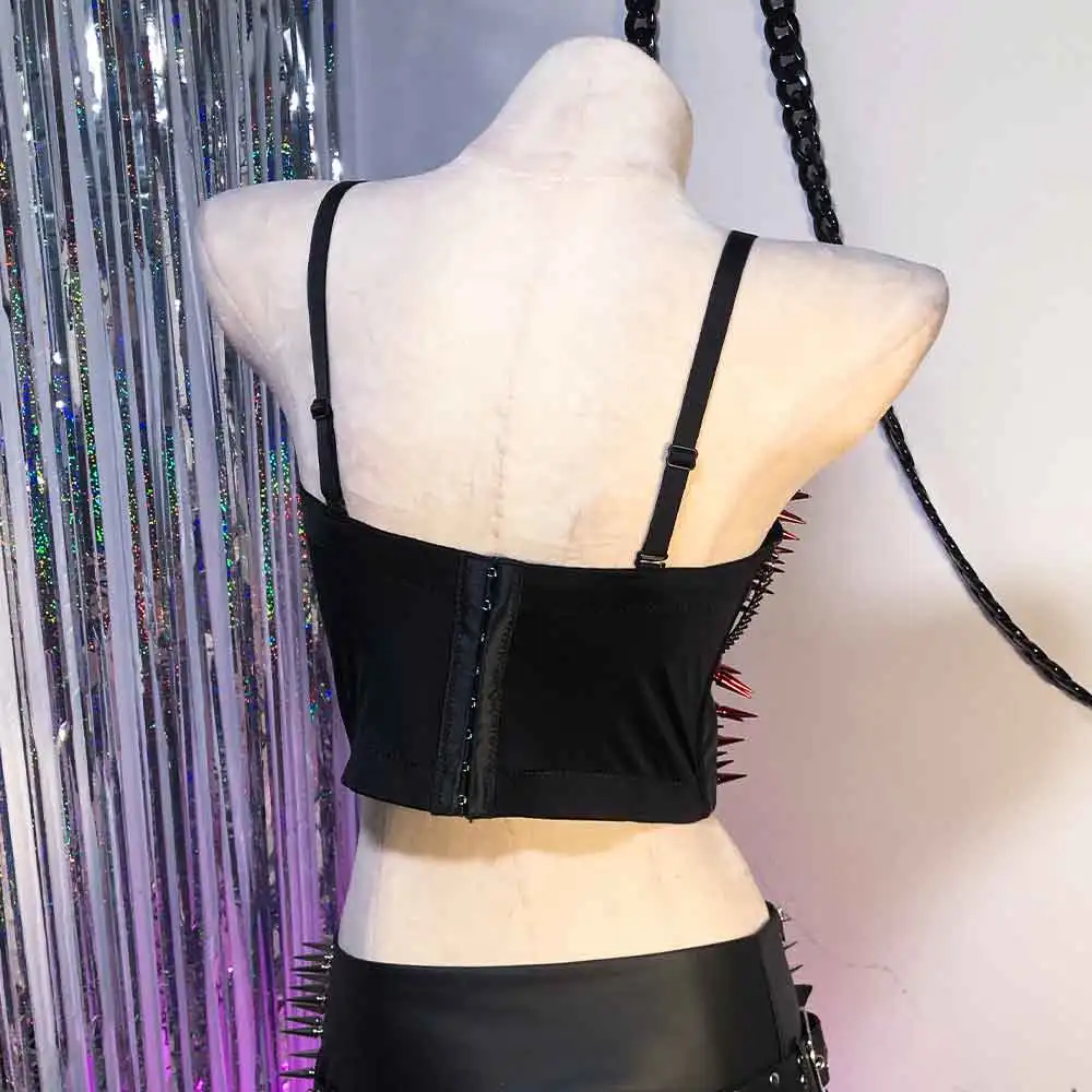 

Gothic Digital E-Girls Punk Rock Red Studded Goth Hand Made Harajuku Grunge Eco Kawaii Teen Emo DIY 90s Y2K Vegan Leather TOPS