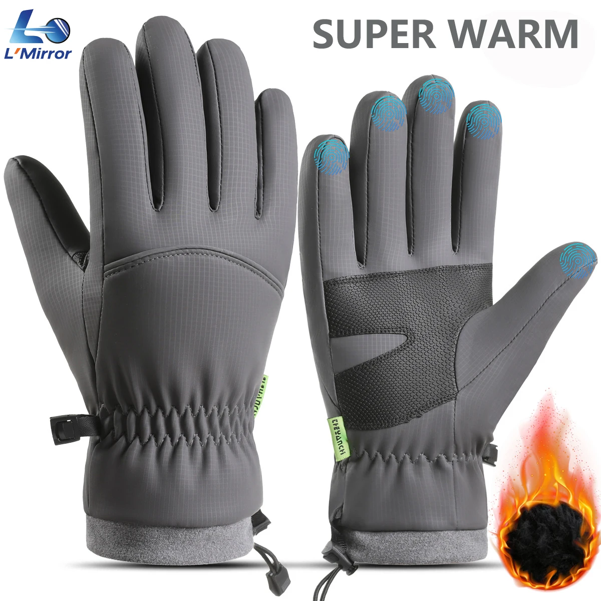 

L●Mirror Motorcycle Gloves Moto Gloves Winter Thermal Fleece Lined Winter Waterproof Touch Screen Non-slip Cycling Riding Gloves