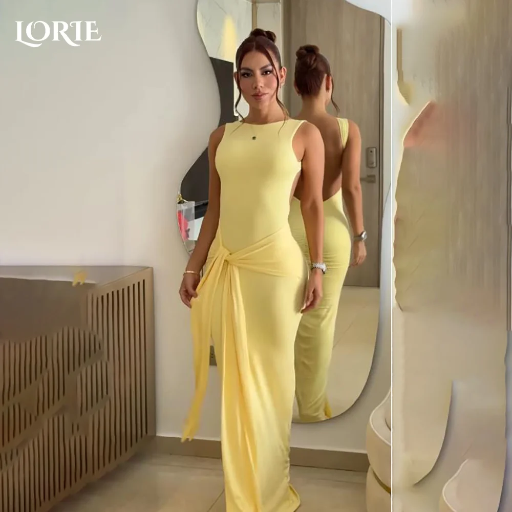

LORIE Modest Crepe Evening Dresses Elegant Halter Deep V Neck Pleats Mermaid Arabia Prom Gown Ruffle Party Dresses Customized