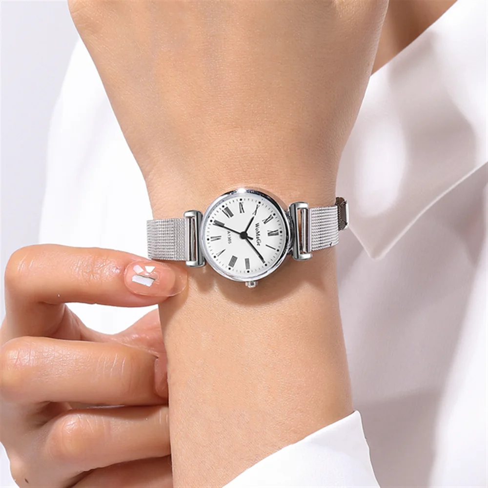 trendy small dial silver mesh steel quartz women girl watch