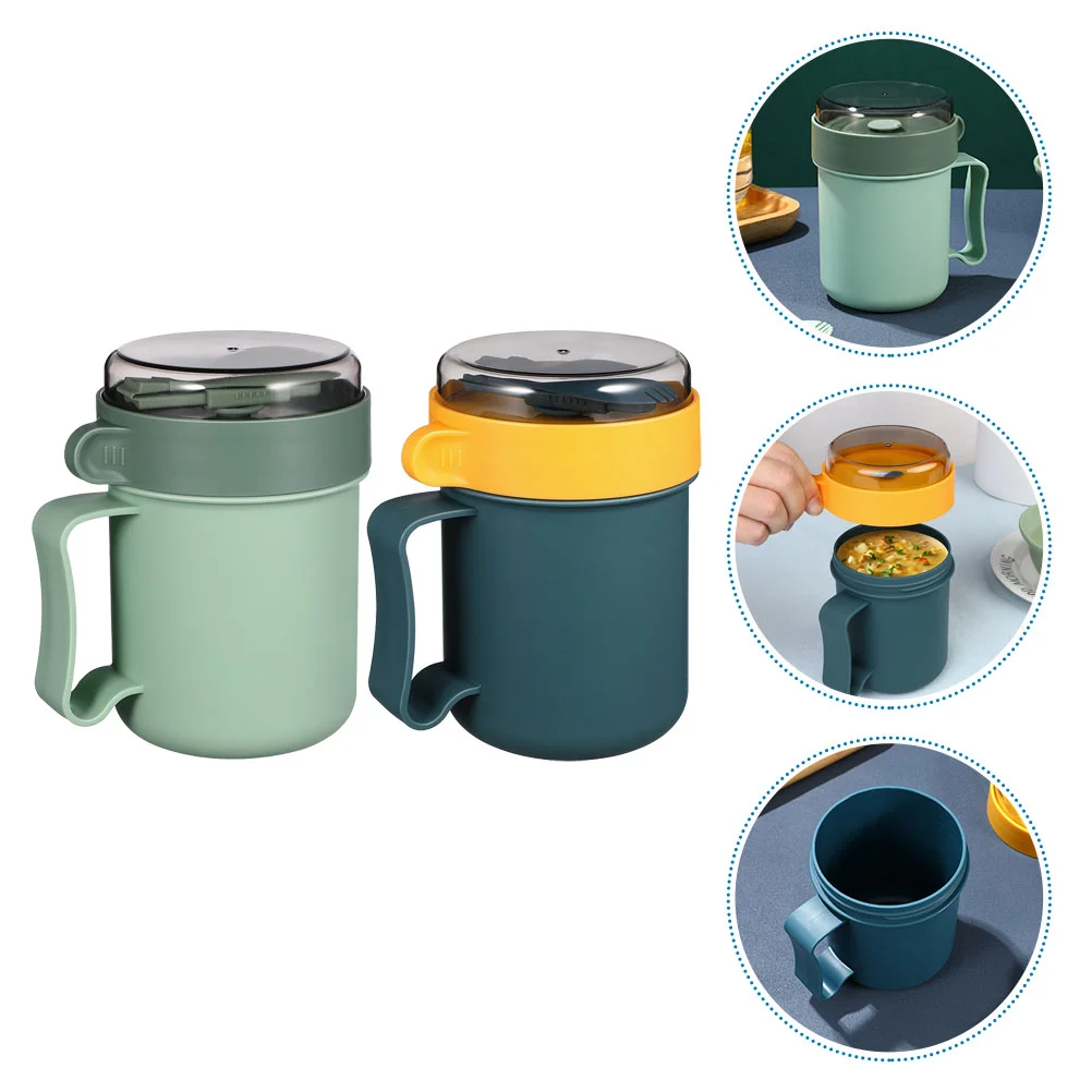 

2 Pcs Cereal Cup Breakfast Portable Soup Travel Bowl Convenient Milk Container with Handle Pp Mug