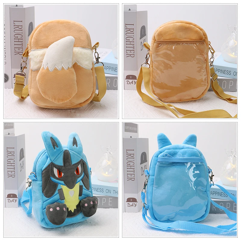 Pokemon Gengar Plush Shoulder Bag Pikachu Rowlet Crossbody Bag Cute Children Storage Sling Bag Toy Canvas Small Student Knapsack