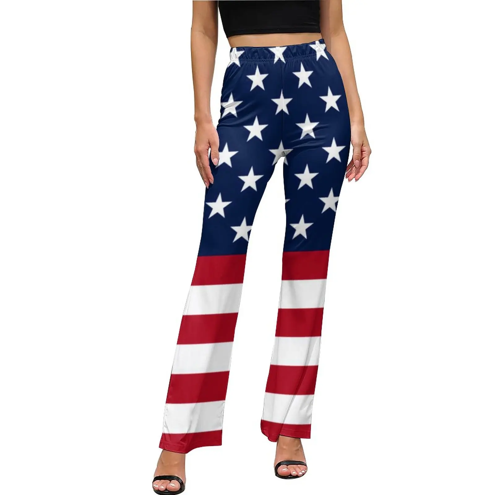 

Star Spangled USA Flag Pants Patriotic Red White Blue Stars Stripes Sexy Workout Flare Trousers Autumn Aesthetic Slim Fit Pants