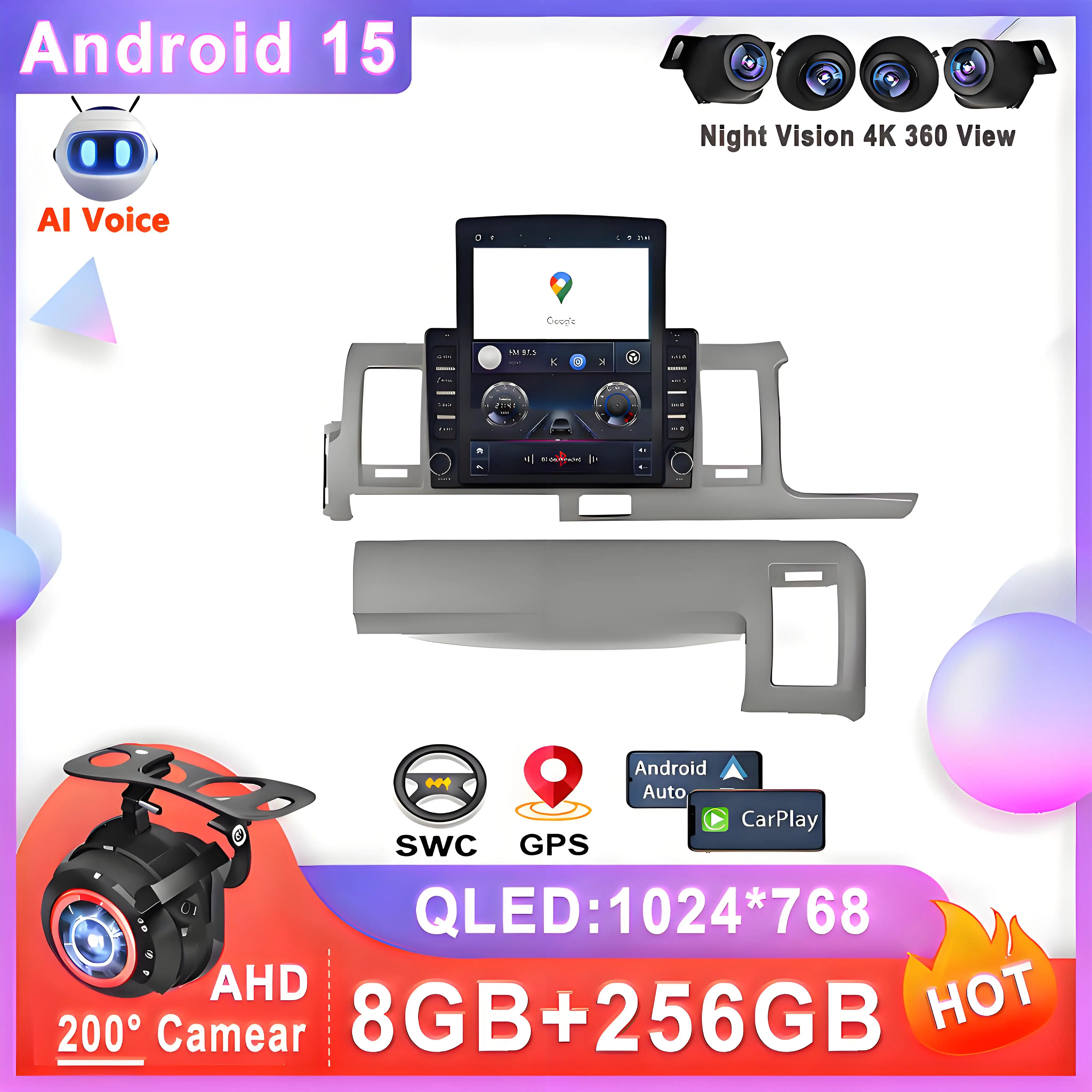 9.7 Inch For Toyota Hiace H200 2010 - 2018  Android 15 Auto Multimedia Radio GPS android Monitor Screen TV lettore Video android