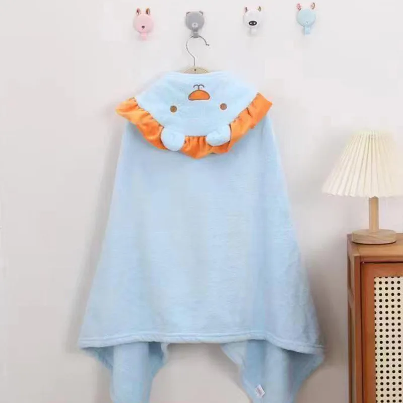 Boys Girls Cartoon Little Lion Cape Bath Towel Coral Velvet Children's Absorbent Bath Towel Home Hooded Baby Warm Bath Towel