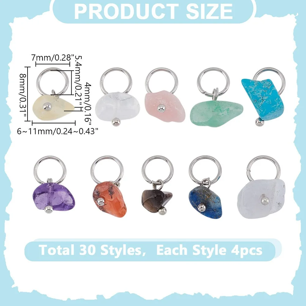 

120Pcs 30 Styles Chip Charms wth 304 Stainless Steel Jump Rings 8x6~11x4mm 4pcs/style