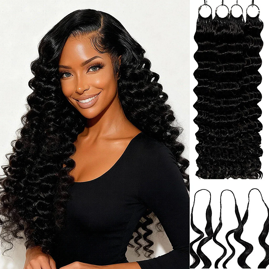 

15A Deep Wave Pre-Separated Lightweight Feather Crochet Bundles 100% Human Hair Invisible Knotless Extensions Millionaire Queen