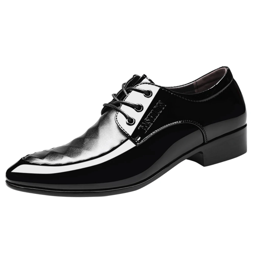 Men's Dress Shoes Wrinkled Ripple Patent Tuxedo Classic Lace-up Formal Oxfords for Men
