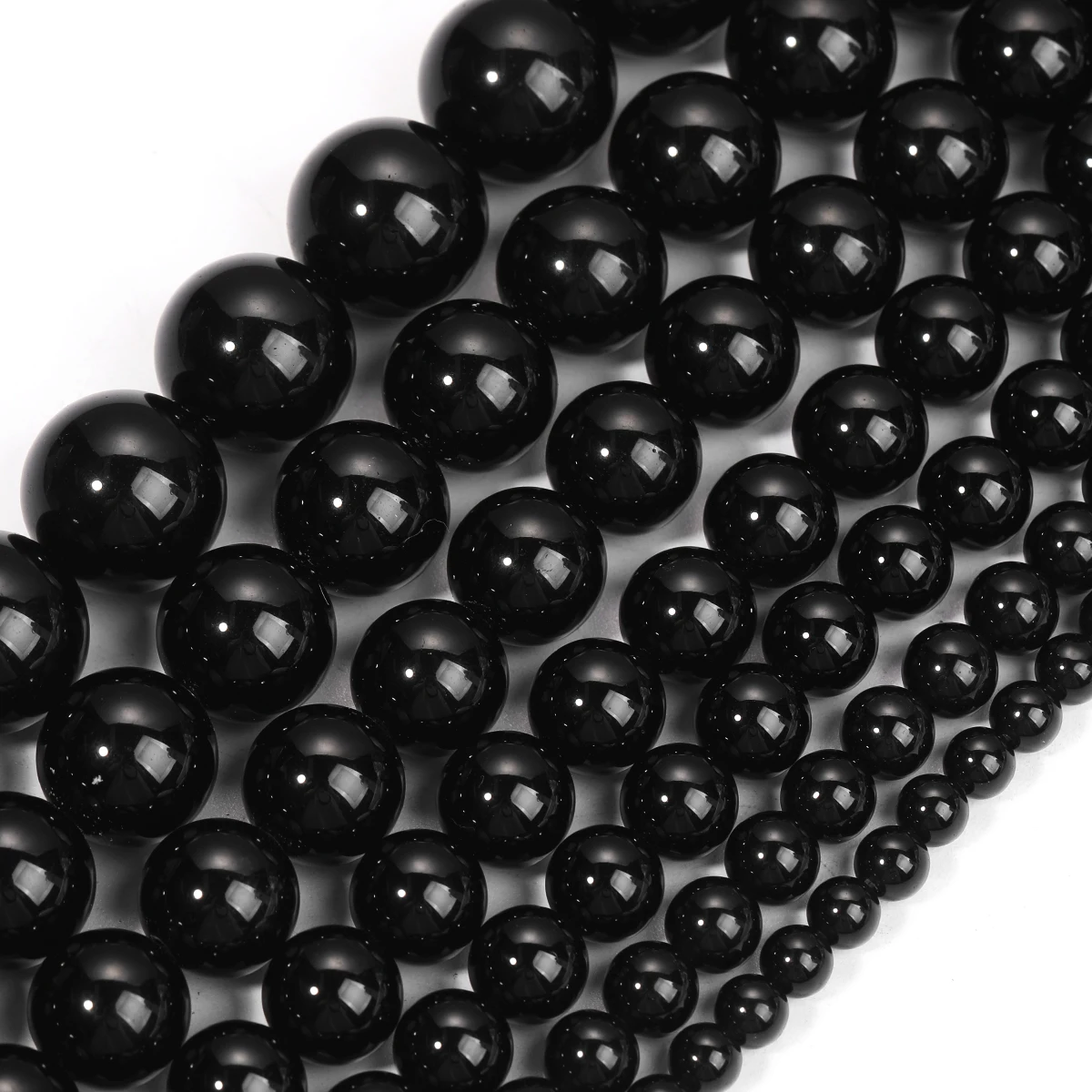 4-16mm Grade A Natural Obsidian Stone For Jewelry Making Black Shiny Round Loose Beads Diy Bracelet Necklace 1 Strip