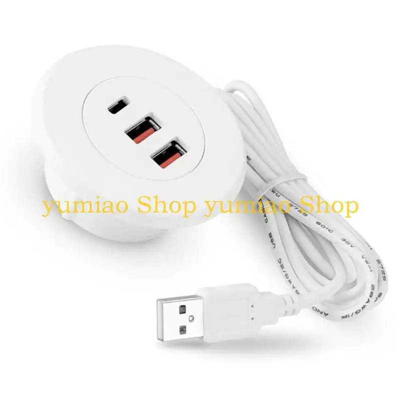 587B Office Desk Embedded USB Round Hole Two USB Type C Hub Multipurpose