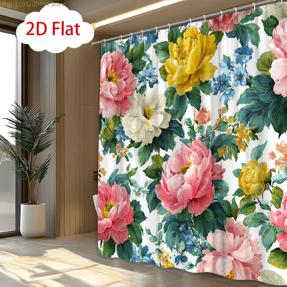 

Занавеска для душа с цветочным принтом пионов, полиэстер, для домашнего декора, садовая тематика, яркий стиль
