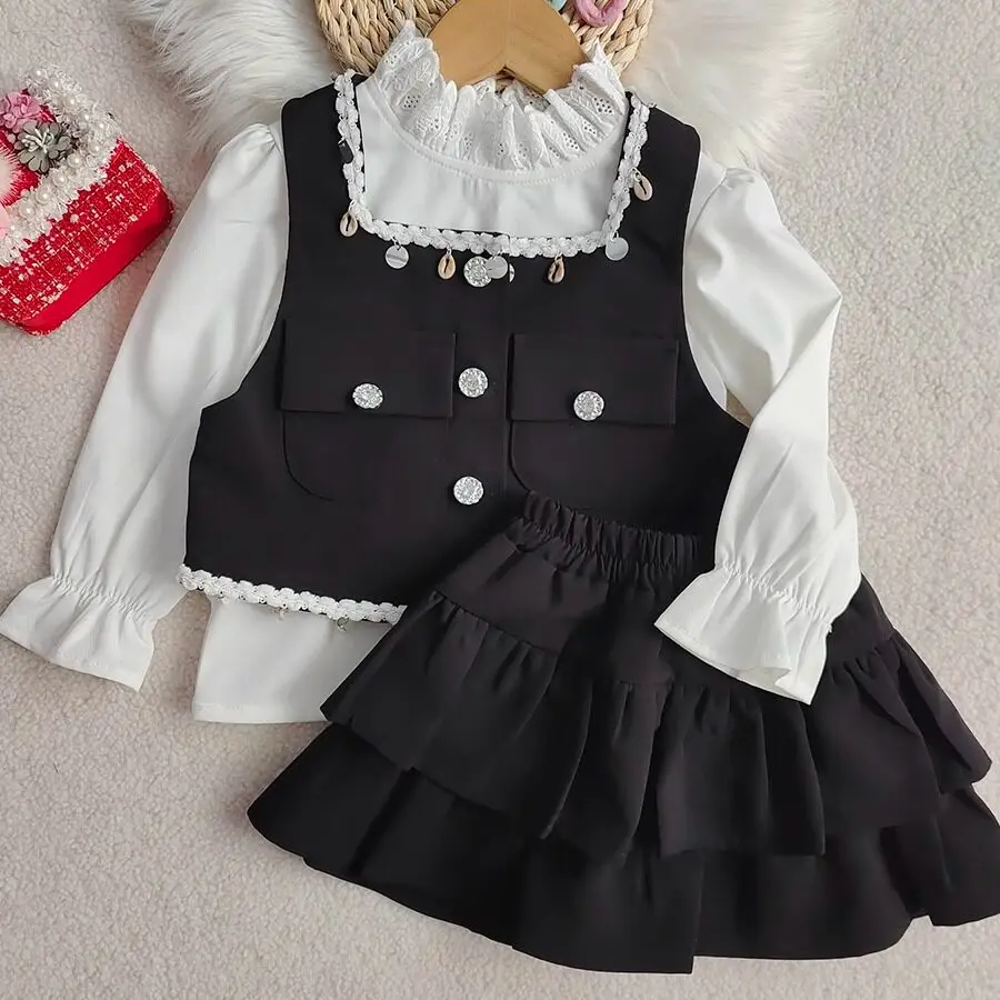 Girls' Vest Stylish and Fashionable Children's Clothing Spring and Autumn New Vest Half Skirt Base Shirt Children's Clothing