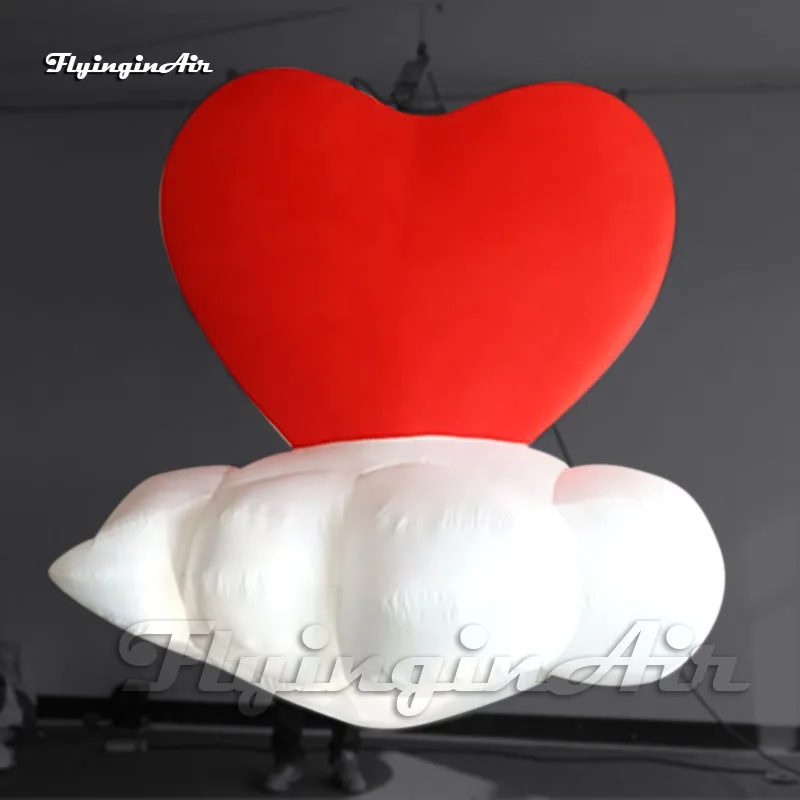 

3m Lovely Hanging Red Large Inflatable Heart Balloon With A White Cloud For Party Decoration