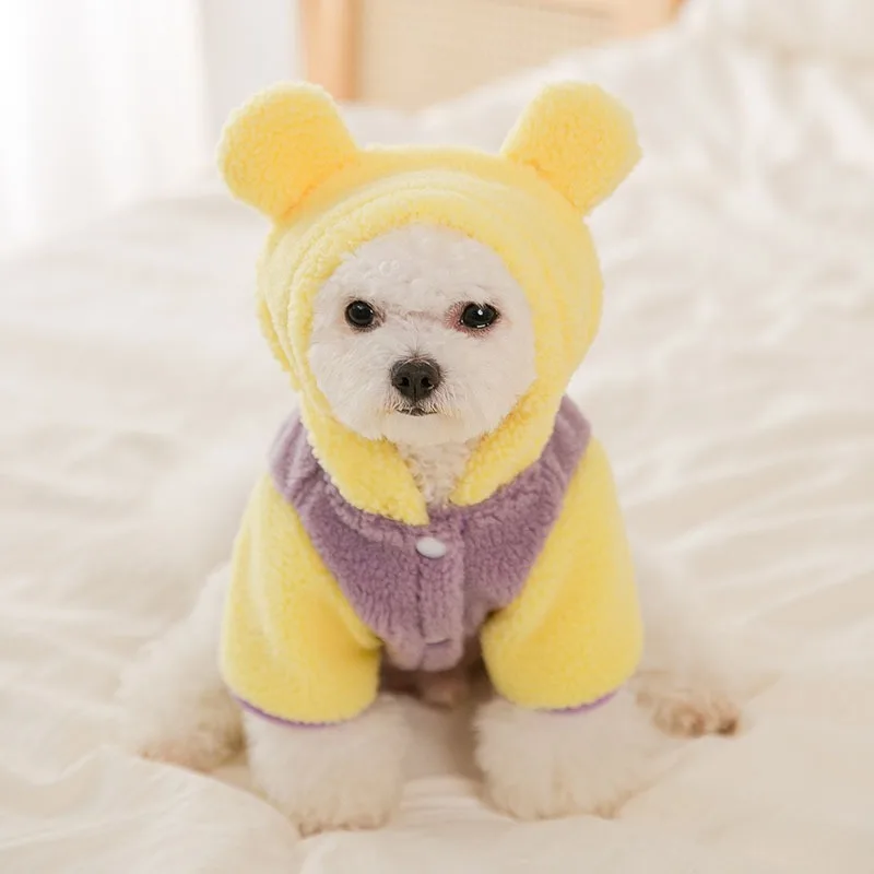 

Teddy Hooded Fleece Jacket Korean Clashing Color Bear Big Ears Dog Clothes Warm Thickened Pet Sweater Cartoon Bichon Sweater