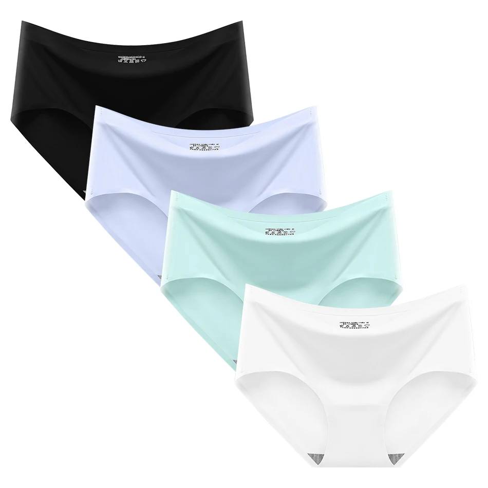 Women Ice Silk Traceless Elastic Waistband Fit Underwear Four Piece Set Mid Waist and Lift Buttocks Shaping Sexy Comfort Panties