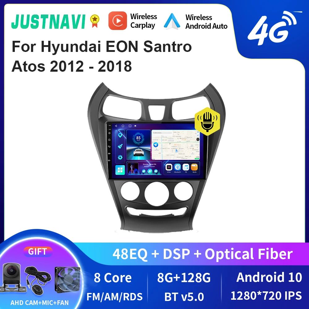 

JUSTNAVI QT10 беспроводной CarPlay Android авто радио для Hyundai EON Santro Atos 2012 - 2018 стерео Мультимедийный видеоплеер GPS BT