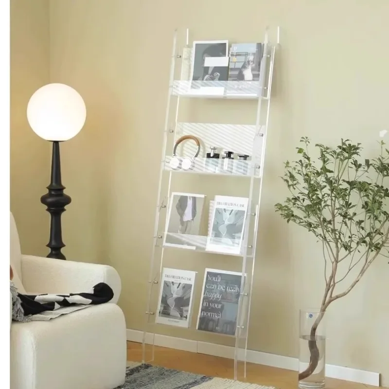 Acrylic bookshelf multi-layer shelf, storage display rack, living room newspaper rack