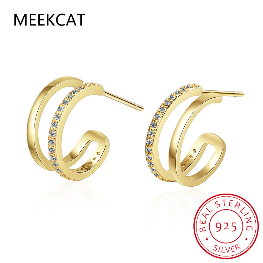 925 Sterling Silver Zircon Simple Double Loop Base Earrings Stud for Original Design Women Wedding Fine Jewelry BSE494