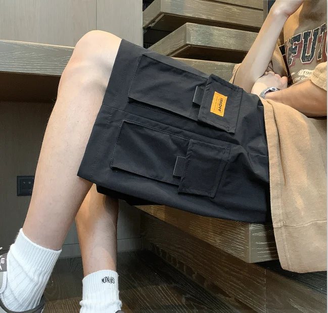 Summer Quick Dry Work Pants Elastic Waist Large Pockets Loose Casual Shorts Unisex Pants