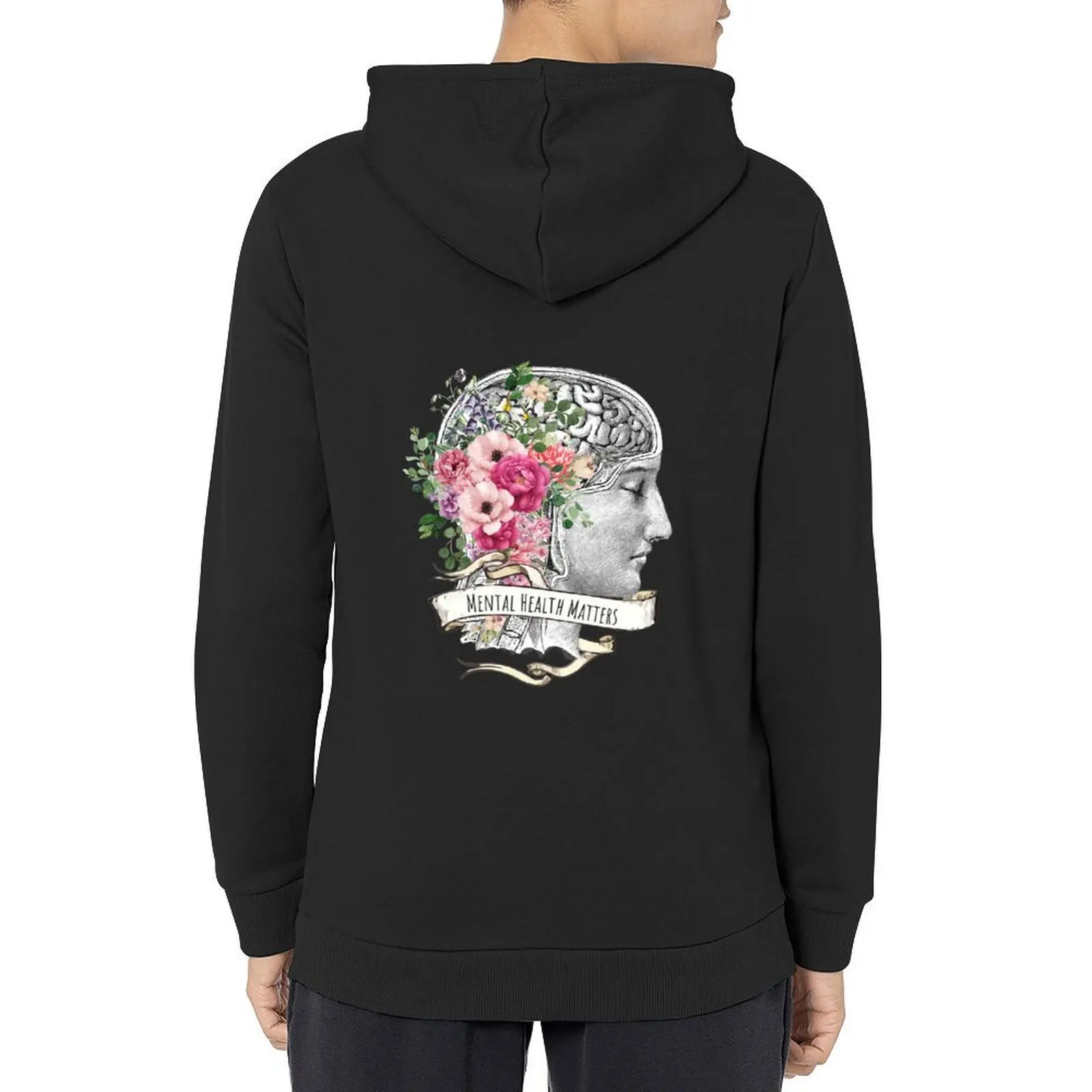 Roses floral mental health matters brain psychology Hoodie men's autumn clothes mens clothes korean clothes tracksuits