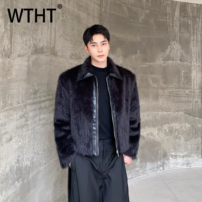 

WTHT fashion men’s spliced burr edge design casual coats trendy 2025 autumn turn down collar long sleevs jackets male 2A1915