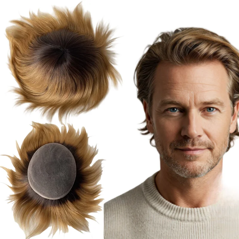 

Европейские системы натуральных человеческих волос Omber Color T # 2/Золотой двухцветный парик 8x10, полный кружевной блок для мужчин