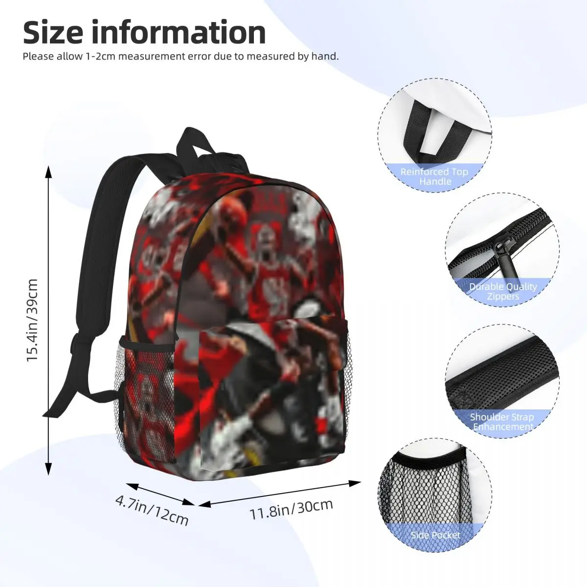 Mochila escolar informal ligera con estampado de j-jordan, bolsa de baloncesto para la escuela, al aire libre, compras, oficina, 15 pulgadas