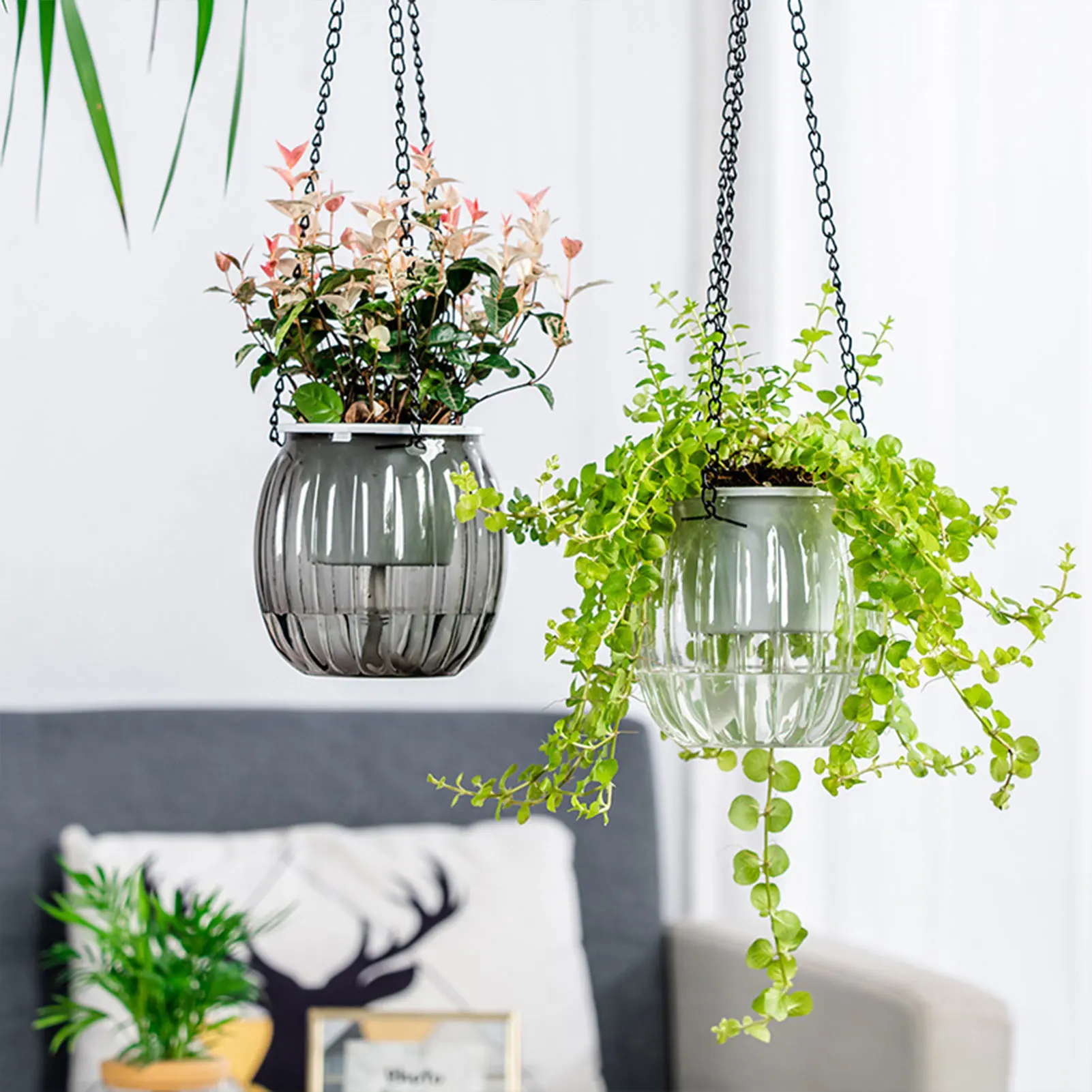 1pc Hanging Planter PET Plastic Resin for Balcony Indoor Garden Self Watering Pot Visible Water Level Durable Lightweight