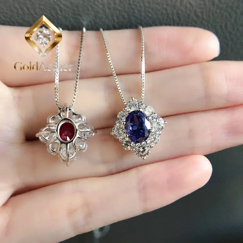 

GoldNouveau 2Ct Oval Cut Blue & Red Diamond Pendant for Her Solid Platinum 950 Pendant Necklace P084