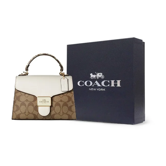 COACH Pepper Canvas With Leather Handbag, Shoulder Bag, Crossbody Bag Small Women's Khaki & White C1325-IMOTV
