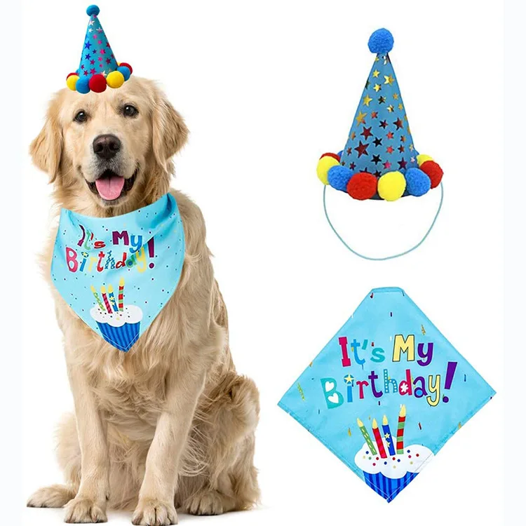 Pet  Decoration Set Dog Bandana Hat Tie Balloons Dog Birthday Banners  Supplies