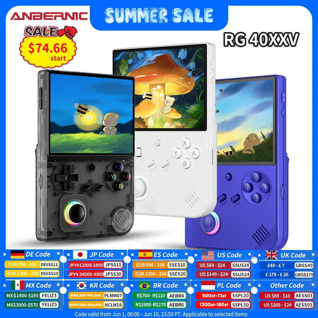 Anbernic RG 40XXV Retro Handheld Game Console 4.0 inch IPS Screen Linux 64bit System With RGB Light 64G Card 5000+ Games RG40XXV — product photo 1 of 1