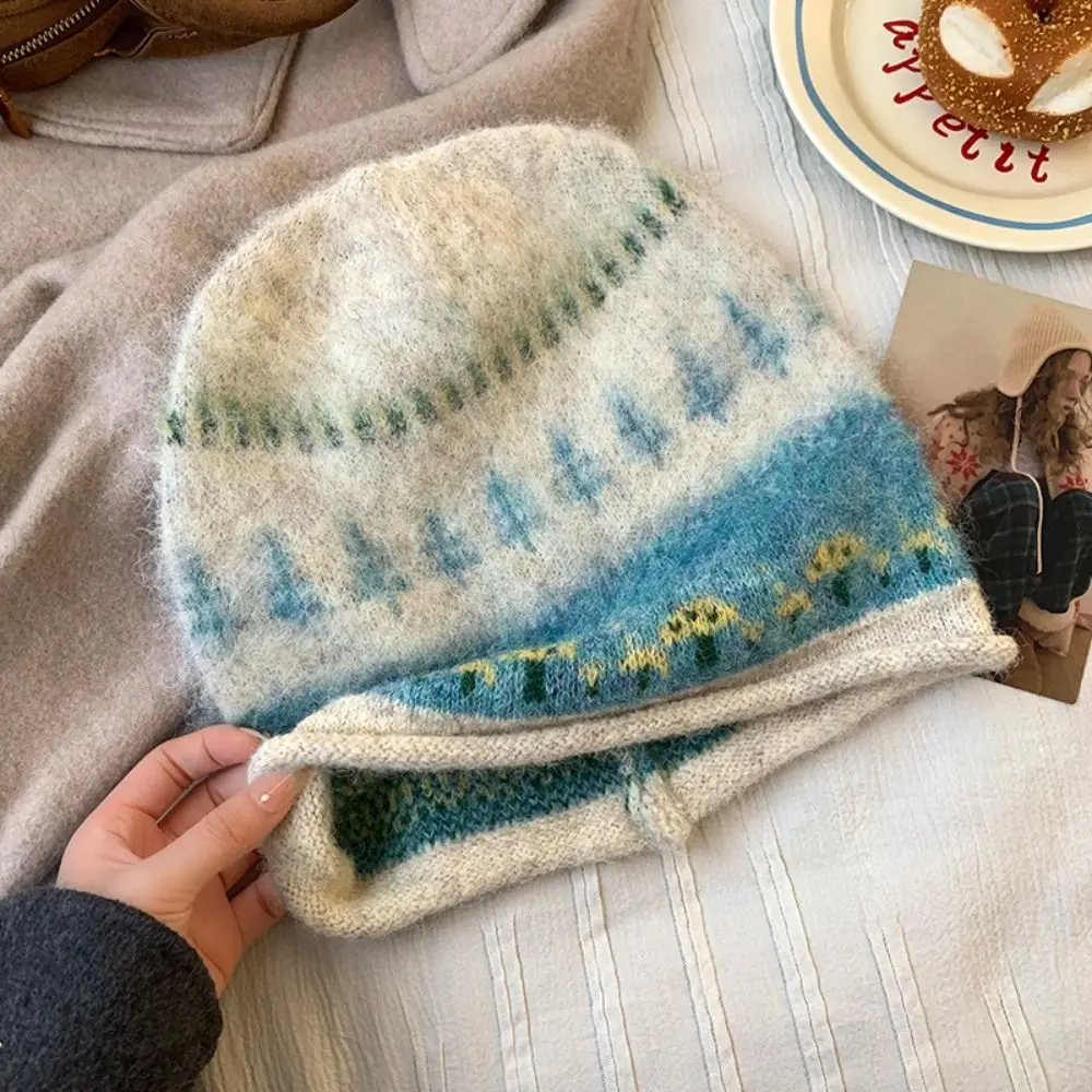 Garder au chaud Style ethnique Fair Isle Style tricoté chapeau épaissir chaud hiver pull chapeau coupe-vent rétro bonnets chapeau épicé filles