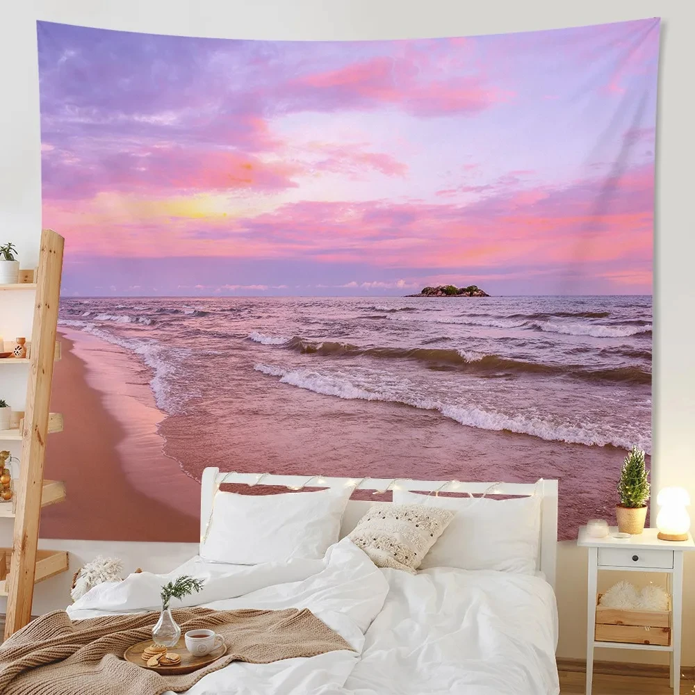Tropical Ocean Beach Tapestry Summer Sunset Nature Landscape Tapestry Wall Hanging for Living Room Dorm Party Wall Art Backdrop