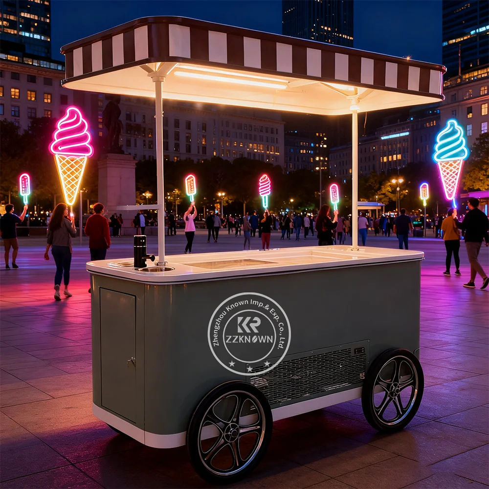 

Stainless Steel Ice Cream Hand Cart Portable Ice Cream Cart Ice Cream Push Cart