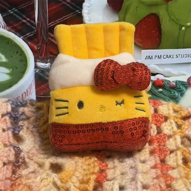 Lindo divertido Sanrio Hello Kitty muñeco de peluche juguete hamburguesa patatas fritas helado KT llavero colgante bolsa encanto decoración regalo de cumpleaños llavero