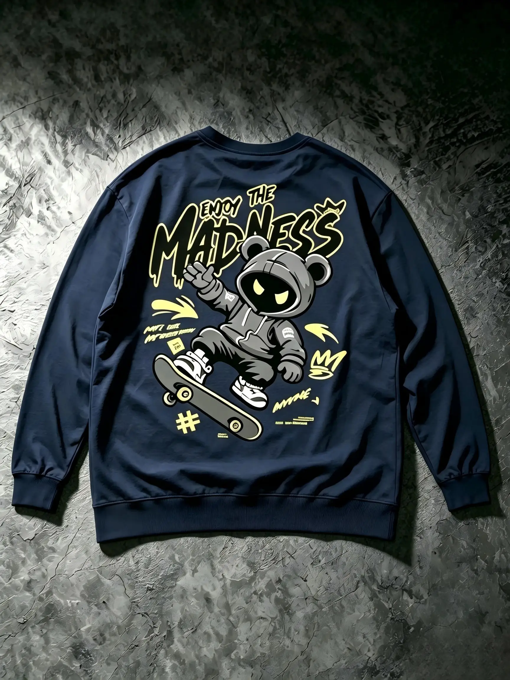 New American Men's Autumn Skateboarding Bear Letter Printed Micro Elastic Comfortable Round Neck Long Sleeve T-shirt Street Top