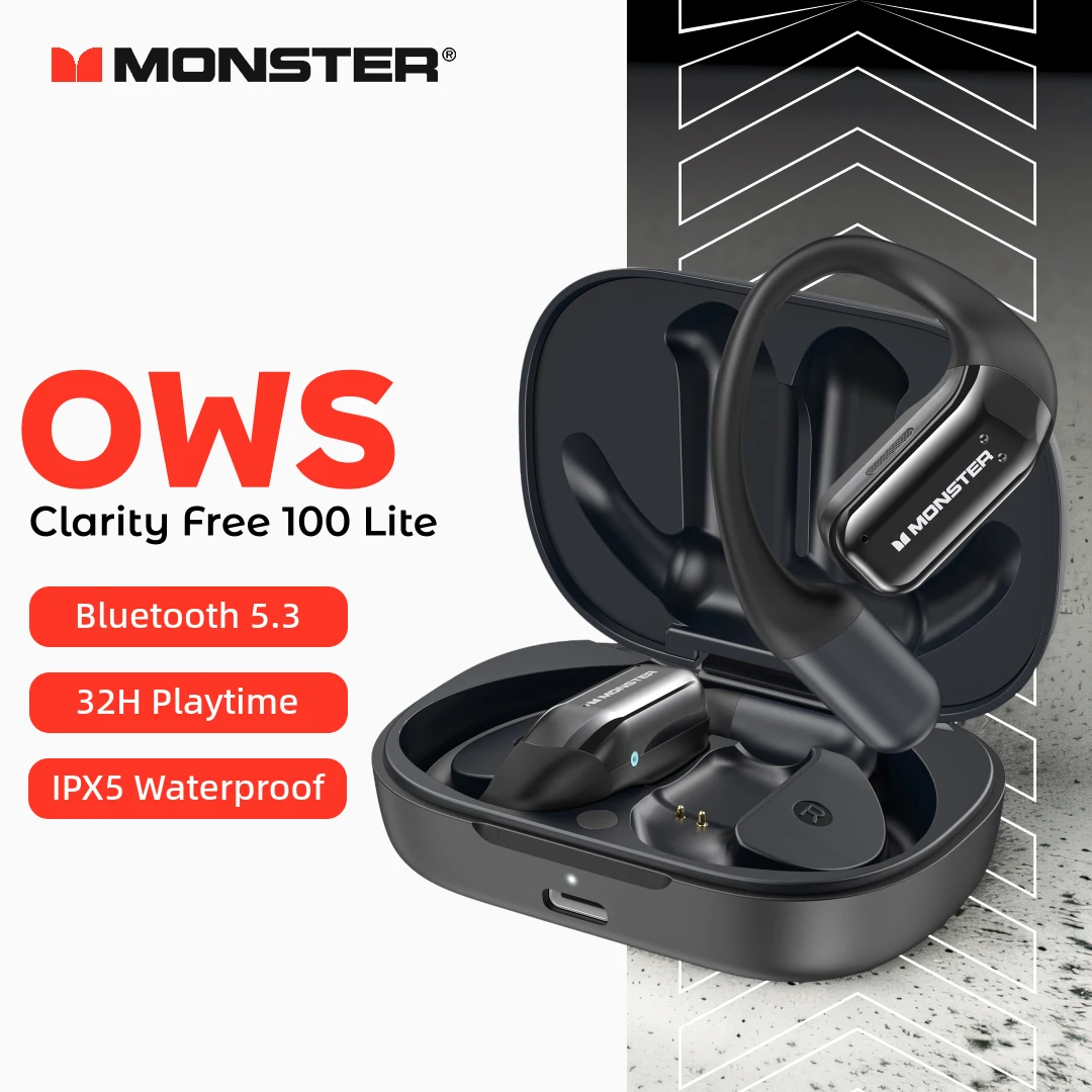 

Monster OWS Headphone Wireless Bluetooth 5.3 ENC Noise Cancelling Earphones IPX5 Waterproof Ear Hooks for IPhone XIaomi Samsung