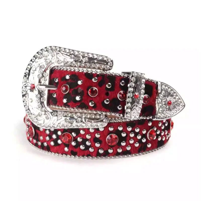 

Cross Leopard Print Rhinestone Punk Rock Hot Girl Jeans Retro Belt