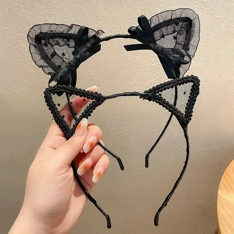 Mulheres sexy preto orelhas de gato cabeça moldura moda rendas senhora hairband cosplay headwear bandana menina festa aniversário acessórios para o