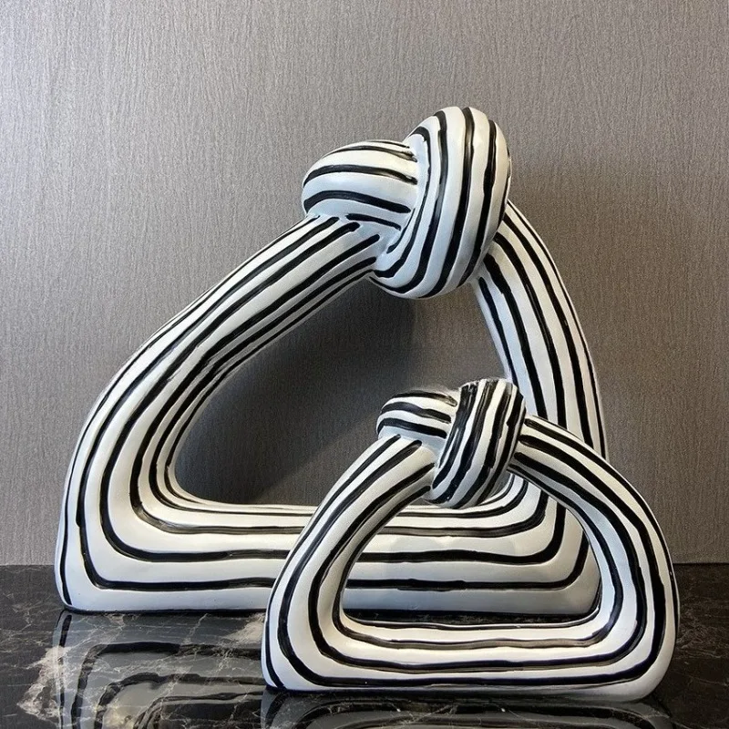 Light luxury creative black and white striped abstract knot ornament, living room desktop soft decoration jewelry resin