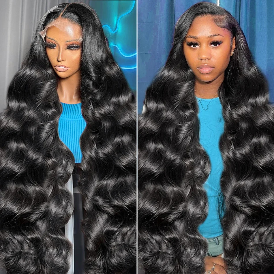 Full Frontal 200 Density 40 46 Inch 13x4 13x6 HD Transparent Lace Long Body Wave Remy Human Hair Pre plucked Wigs For Women