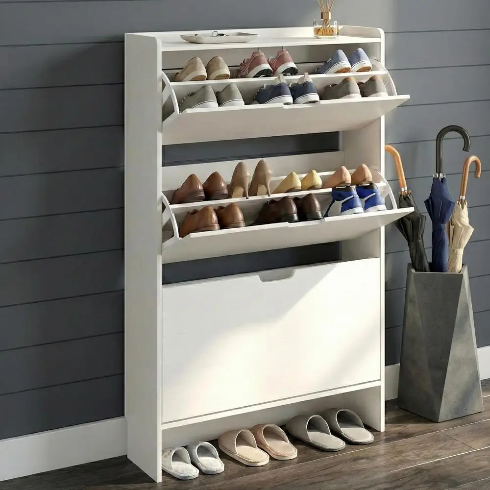Shoe Cabinet or Entryway Slim, 3-Der lip Hidden Shoe Storage or 21 Pairs, Narrow Tall Wooden Rack with Bottom Shel & enced Top,