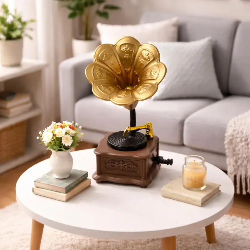 Hot-1Pcs Living Room Accessories Dollhouse Vintage Phonograph Miniatures Model DIY Doll House Role-playing Scene Ornaments Gifts view 4