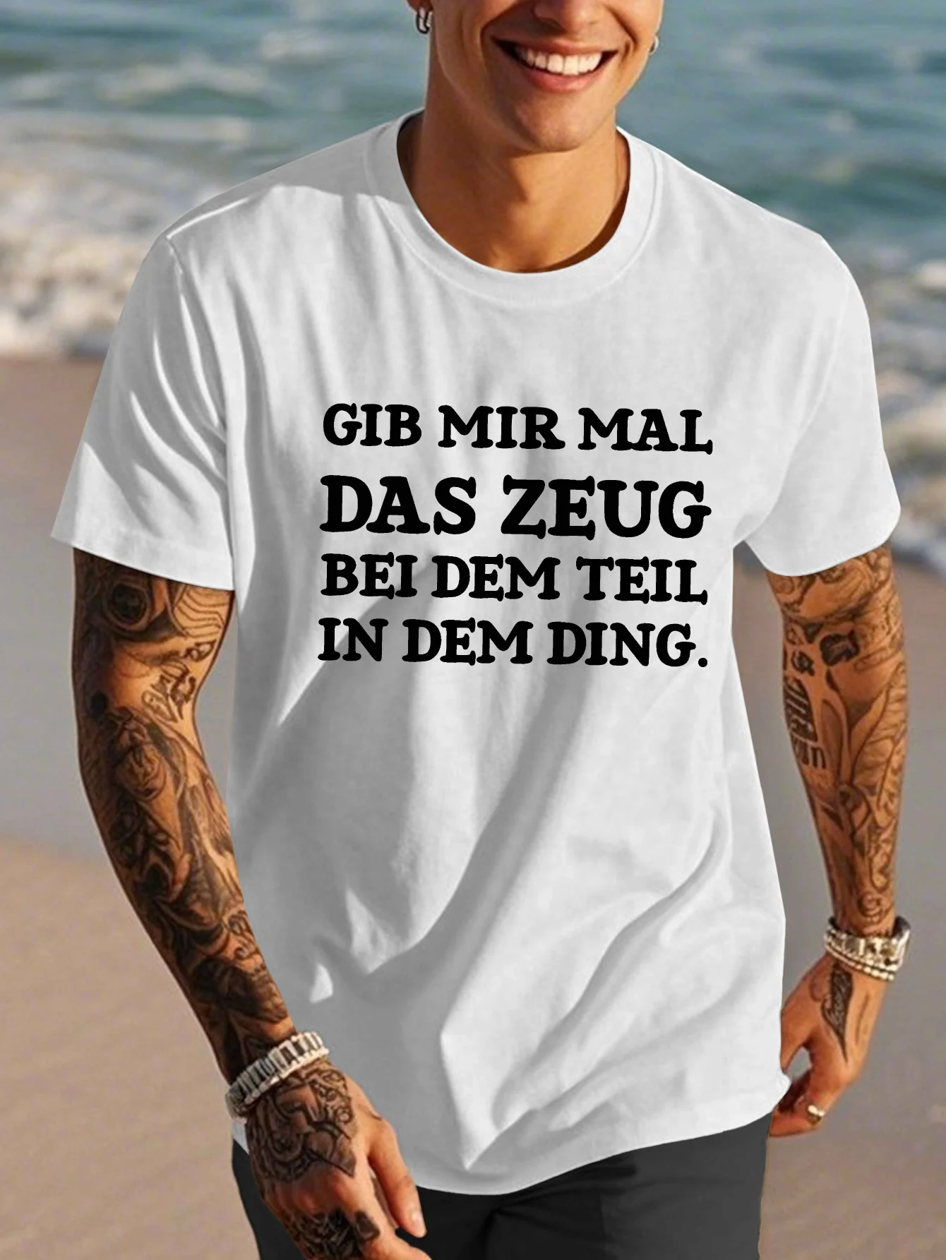 เสื้อยืดผู้ชายคอตตอนแท้ลายกราฟิกตลกสไตล์เยอรมัน แขนสั้น สำหรับฤดูร้อน ปี 2025