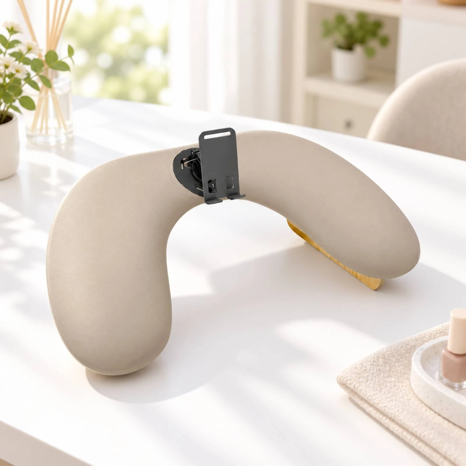Crescent-Style Manicure Wrist Rest Ergonomic Support & Ultimate Comfort Rotating Phone Holder Detachable Bracket Supportive